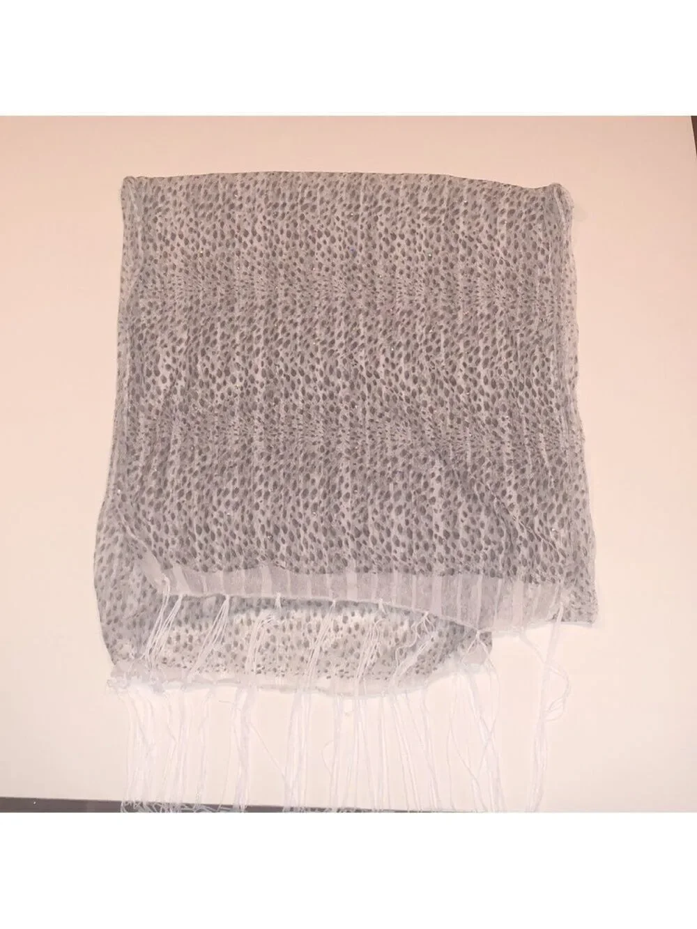 Scarf Grey/White Sheer Print with Sparkle Bling & Tassels